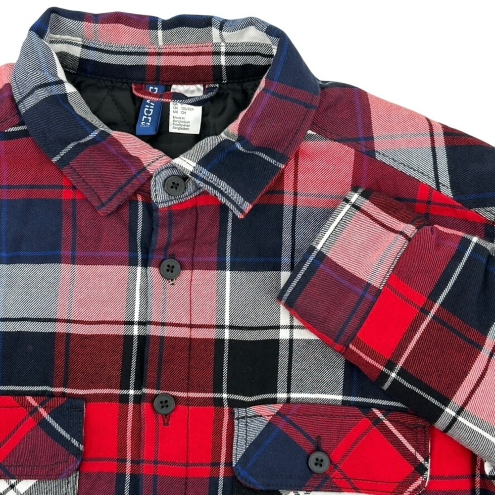 H&M Divided Men's Small Red Plaid Flannel Quilted Lined Shirt/Jacket Size S